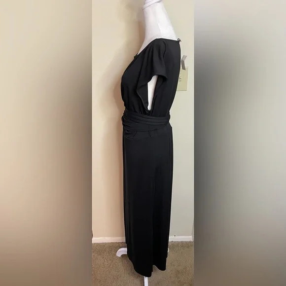 asymmetrical black cocktail dress Unique Vintage Plus Size Black Asymmetrical Neck Swing Dress main image 0
